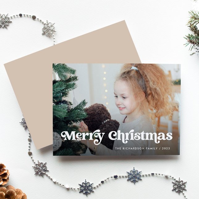 Minimalistisk Boho/God jul med foto Julkort (A neutral, boho holiday card that says "Merry Christmas" and features your favorite photo)