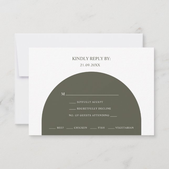 Minimalistisk Boho Grön Båge Meny Val RSVP-kort (Baksida)