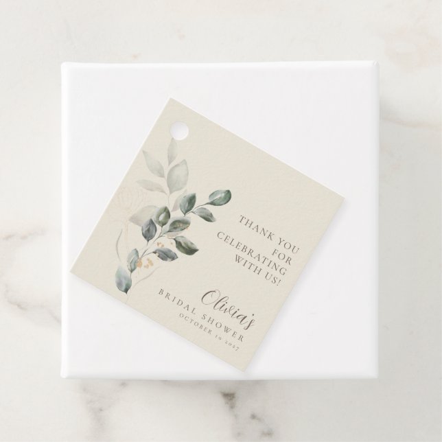 Minimalistisk Boho Guld Greenery Bröllopsfest Gåvor Etiketter (På plats)