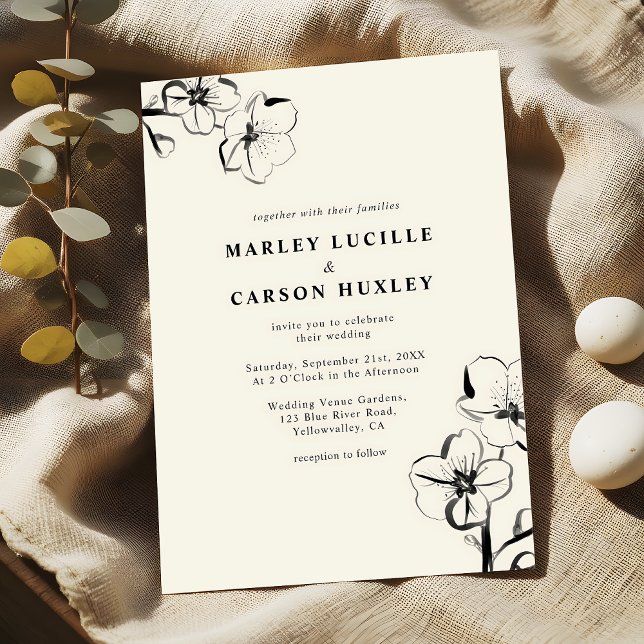Minimalistisk Boho Hand plockade Blommigt Elfenben Inbjudningar (Skapare uppladdad)