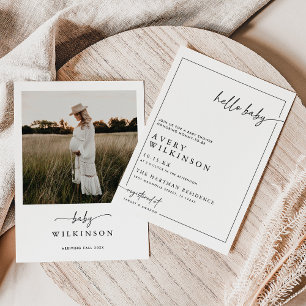 Minimalistisk Boho Hej Baby Photo Baby Shower Inbjudningar