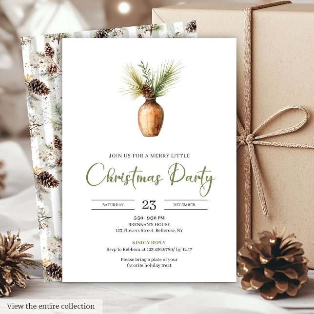 Minimalistisk Boho Jordnära Vattenfärg Julinbjudan Inbjudningar (Minimalist Boho Earthy Watercolor Christmas Invite)