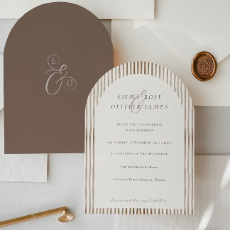 Minimalistisk Boho Kakaobrun Streck Ivory Bröllop Inbjudningar