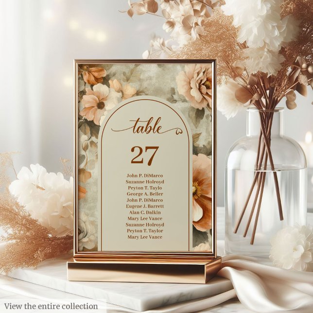 Minimalistisk Boho Koppar Elfenben Salvia Blommig  Bordsnummer (Minimalist Boho Copper Ivory Sage Floral Wedding Table Number

)