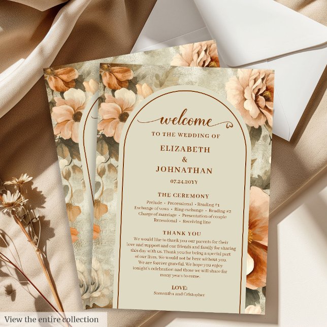 Minimalistisk Boho Koppar Elfenben Salvia Blommig  Program (Minimalist Boho Copper Ivory Sage Floral Wedding Program

)