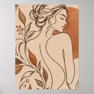 Minimalistisk Boho Kvinna Linje Konst och Terrakot Poster