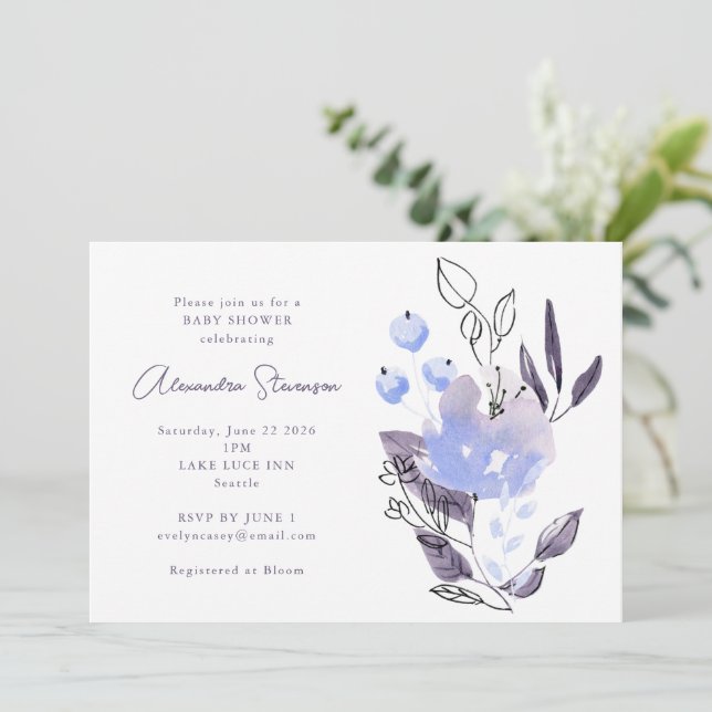 Minimalistisk Boho Lila Blommigt Baby Shower Inbjudningar (Stående Fram)