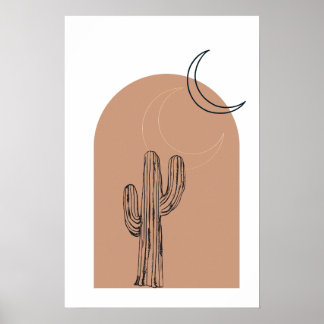 Minimalistisk Boho Line art Cactus Desert Poster