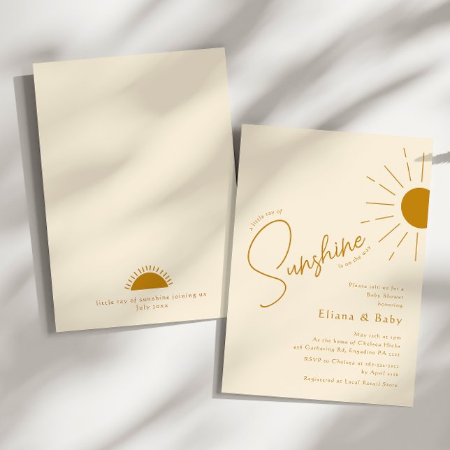 Minimalistisk Boho Little Ray of Sunshine Baby Sho Inbjudningar (Skapare uppladdad)