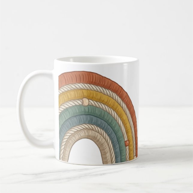 Minimalistisk Boho Macramé Regnbåge Kaffemugg (Vänster)