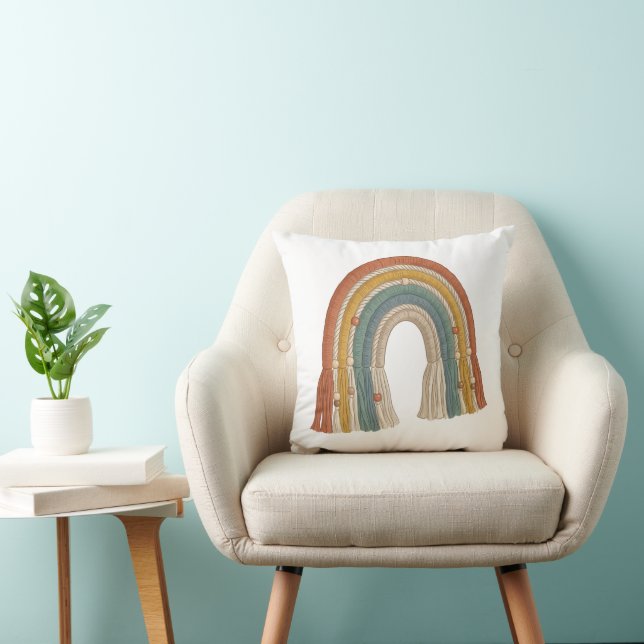 Minimalistisk Boho Macramé Regnbåge Kudde (Stol)