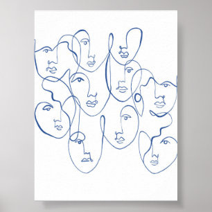 Minimalistisk Boho Modern Wall Art in Blue Poster