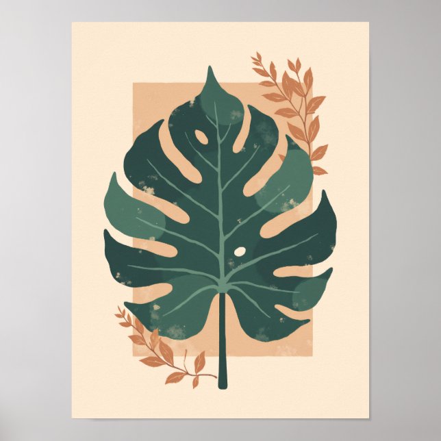 Minimalistisk Boho Monstera Löv Wall Art Poster (Framsidan)
