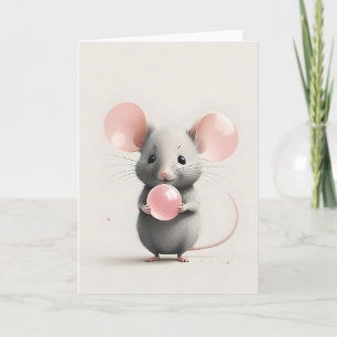 Minimalistisk Boho Mus med Ballong Bubbla Blank Kort