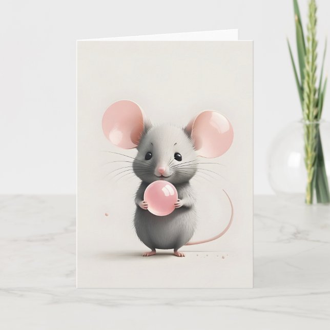 Minimalistisk Boho Mus med Ballong Bubbla Blank  Kort (Framsida)