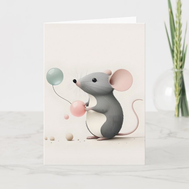 Minimalistisk Boho-mus med blanka ballonger Hälsni Kort (Framsida)