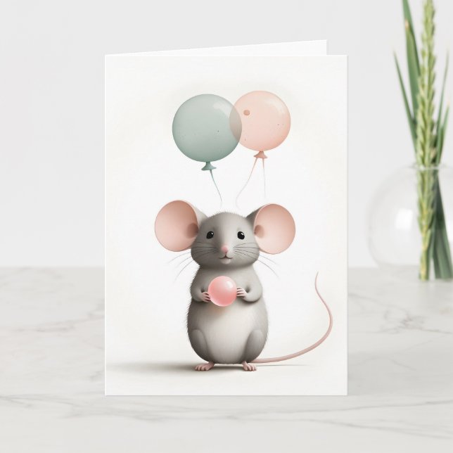 Minimalistisk Boho-mus med blanka ballonger Hälsni Kort (Framsida)