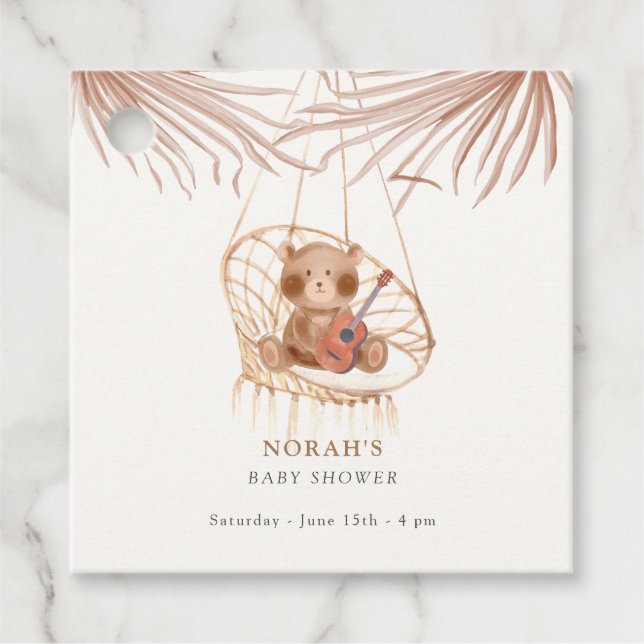 Minimalistisk Boho Nalle Baby Shower Gåvor Etiketter (Framsida)