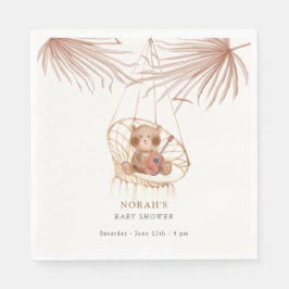 Minimalistisk Boho Nalle Baby Shower Pappersservett