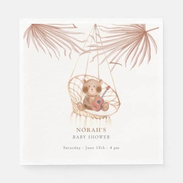 Minimalistisk Boho Nalle Baby Shower Pappersservett (Framsidan)