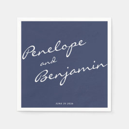 Minimalistisk Boho Navy Blue Script Bröllop Anpass Pappersservett