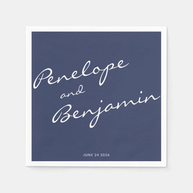 Minimalistisk Boho Navy Blue Script Bröllop Anpass Pappersservett (Framsidan)