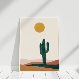 Minimalistisk Boho-ökenkaktus Sol Väggkonsttryck Poster