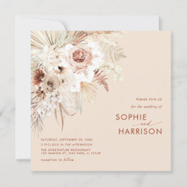 Minimalistisk Boho Pampas Grass Square Bröllop Inbjudningar