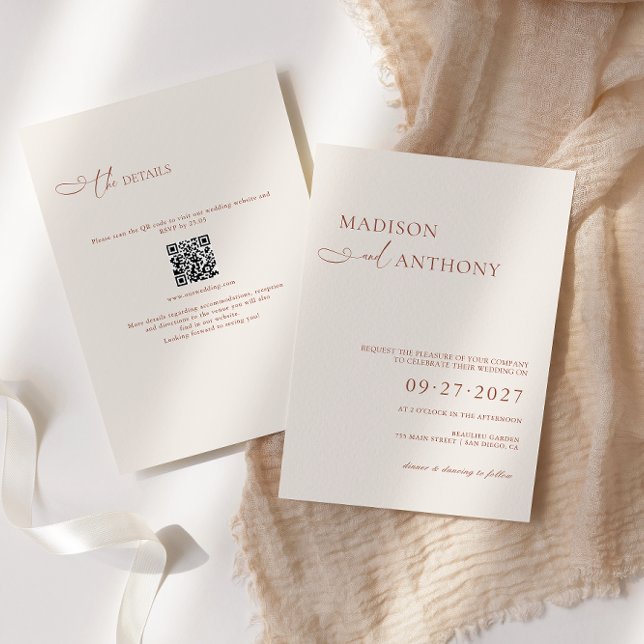 Minimalistisk Boho QR-kod RSVP Allt-i-ett Bröllop Inbjudningar (Skapare uppladdad)