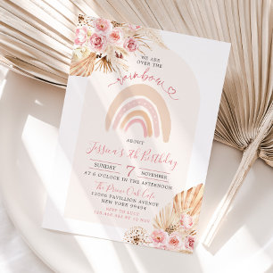 Minimalistisk Boho Rainbow Blommigt Birthday-inbju Inbjudningar