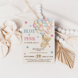 Minimalistisk boho Rosa Blue Bear Gender Reveal Inbjudningar