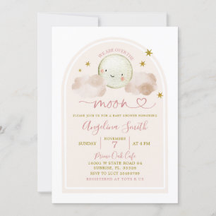 Minimalistisk Boho-Rosa över Måne-babyduschen Inbjudningar