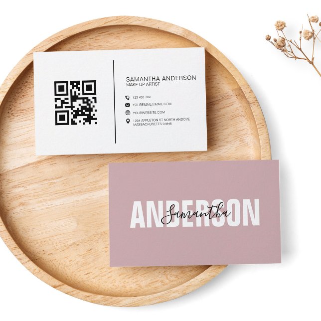 Minimalistisk Boho-Rosa QR-kod Modern Professionel Visitkort (Skapare uppladdad)