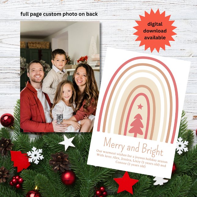 Minimalistisk Boho Rosenskär Tanfärgad Regnbåge Fo Julkort (Skapare uppladdad)