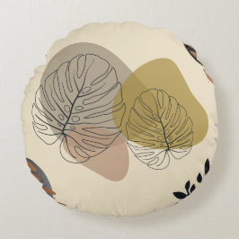 Minimalistisk Boho Round Pillow - Neutralt Tones Rund Kudde