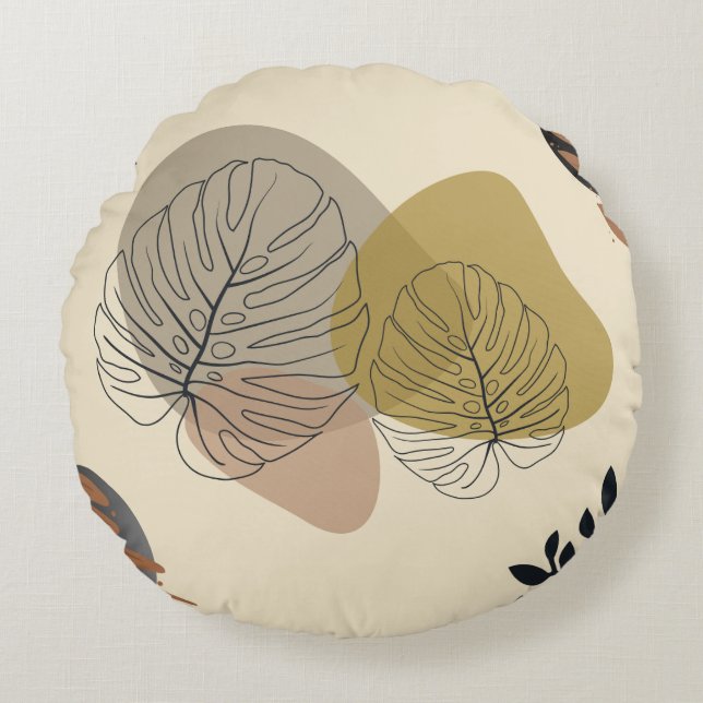 Minimalistisk Boho Round Pillow - Neutralt Tones Rund Kudde (Framsidan)