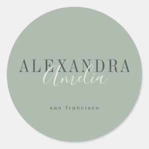 Minimalistisk Boho Sage Grönt Anpassningsbar Busin Runt Klistermärke