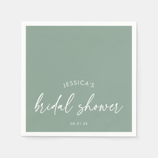 Minimalistisk Boho Sagegrön Bröllopsdusch Pappersservett (Framsidan)