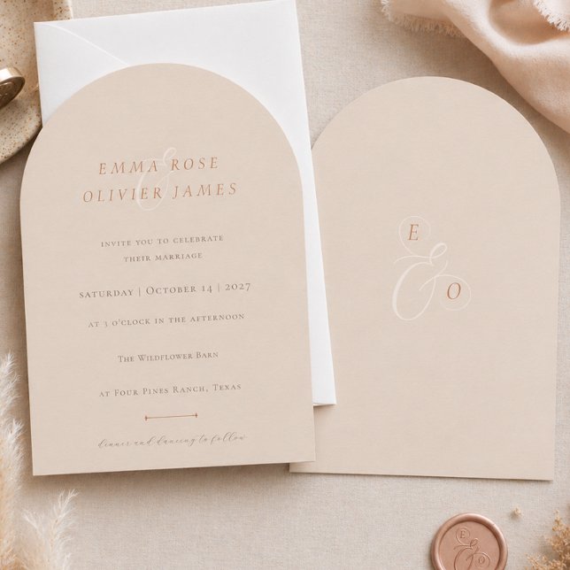 Minimalistisk Boho Sand Koppar Skrift Bröllop Inbjudningar (Minimalist Boho Sand Copper Script Wedding Invitation)