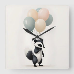 Minimalistisk Boho Skunk Ballonger Barnkammare Bar Fyrkantig Klocka