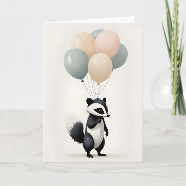 Minimalistisk Boho Söt Skunk med Ballonger Blank Kort (Framsida)