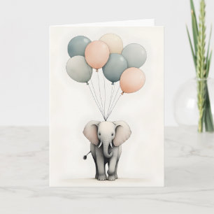 Minimalistisk Boho-stil Elefant med Ballonger Blan Kort
