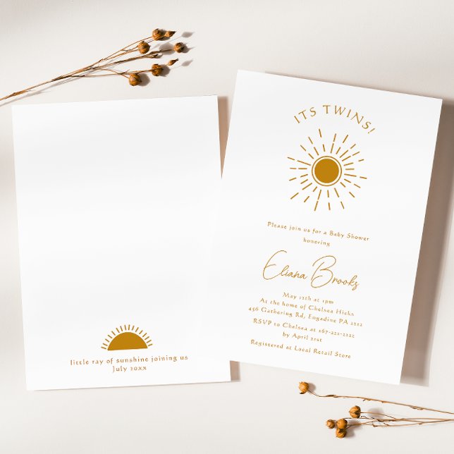 Minimalistisk Boho Sunshine Baby Shower Det är Twi Inbjudningar (Skapare uppladdad)