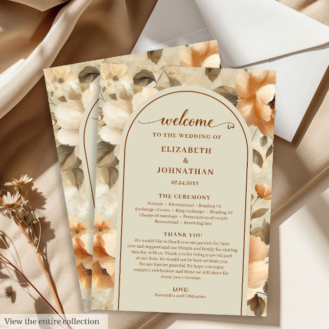 Minimalistisk Boho Terra Cotta Beige Sage Bröllop  Program (Minimalist Boho Terra Cotta Beige Sage Wedding Program)