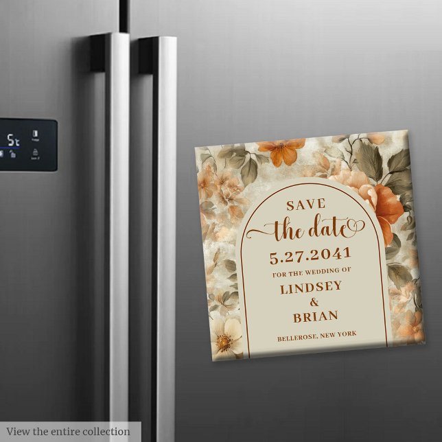 Minimalistisk Boho Terrakotta Elfenben Oliv Spara  Magnet (Minimalist Boho Terracotta Ivory Olive Save Date)