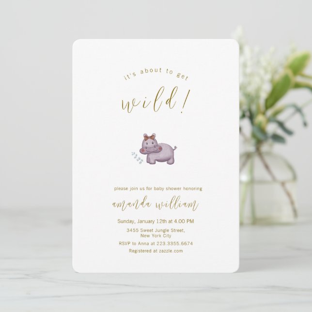 Minimalistisk Boho Vild Safari Flodhäst Bebis Badr Inbjudningar (Stående Fram)