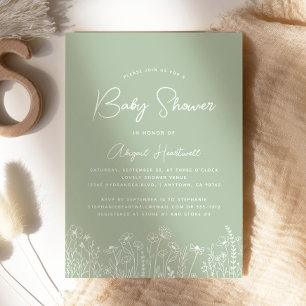 Minimalistisk Boho Vildblommor Salvia Grön Bebis S Inbjudningar