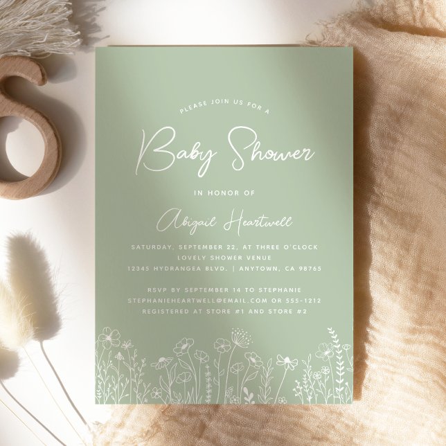 Minimalistisk Boho Vildblommor Salvia Grön Bebis S Inbjudningar (Skapare uppladdad)