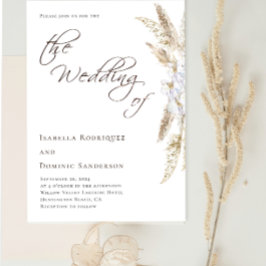 Minimalistisk Boho Watercolor Pampas Grass Bröllop Inbjudningar