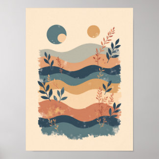 Minimalistisk Boho Wave Mönster Abstrakt Wall Art Poster